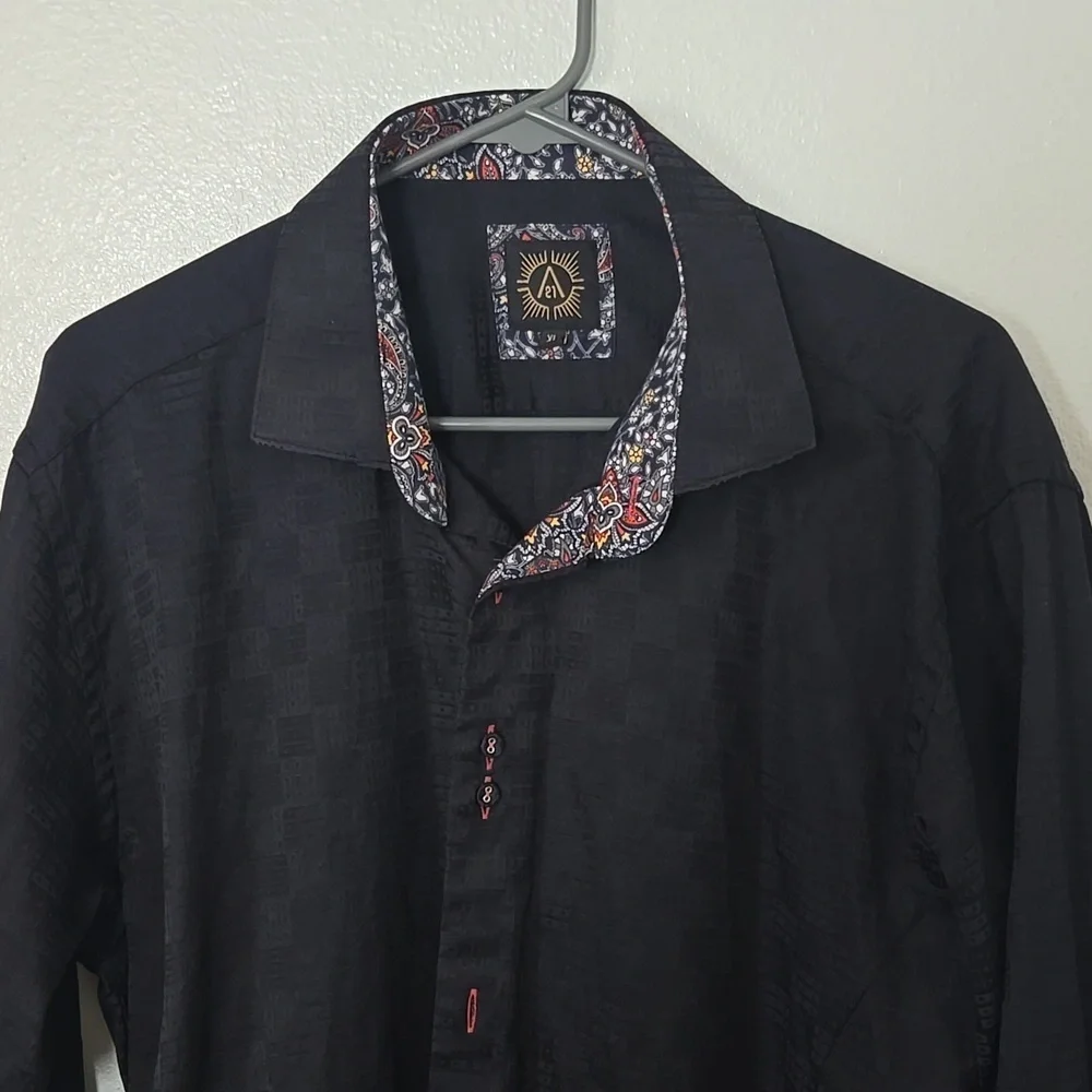 A 21 | Black Cotton Contrasting Cuffs Collar Dress Shirt Size XL